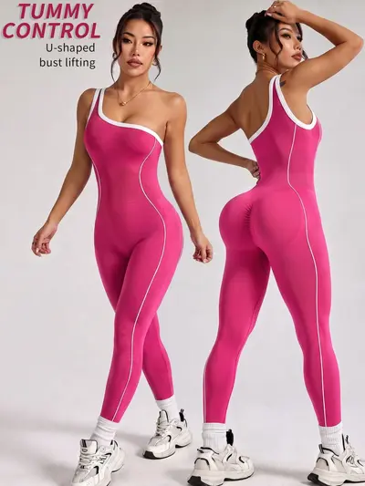 Women's Yoga Jumpsuit, Color-Block, Ribbed, One-Piece - 9
