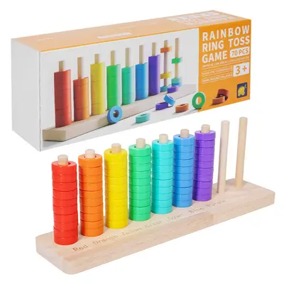 Wooden Seven-Color Sorting and Ring Toss Game, Early Education Toy