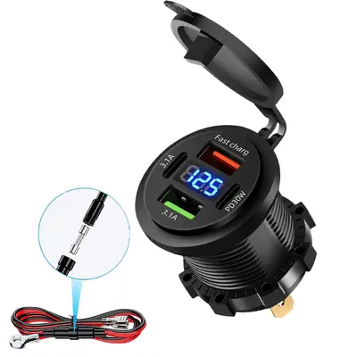 New Waterproof Motorcycle Modified Dual USB Car Phone PD Super Fast Charging Digital Display Car Charger - 9