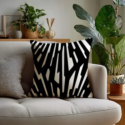 Black and White Geometric Throw Pillow Cover, Modern Minimalist Sofa Cushion - 9