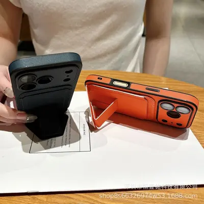 iPhone 17 phone case, fabric texture, card slot, foldable stand
