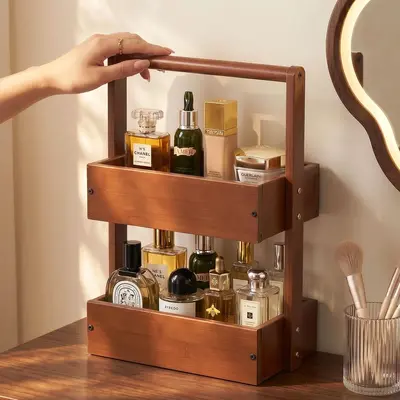 Solid wood cosmetic and jewelry storage shelf with perfume stand