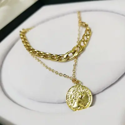 Layered Portrait Pendant Necklace, Alloy Women's Jewelry