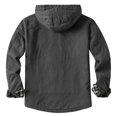 Men's Cotton Fleece-Lined Long Sleeve Shirt, Plus Size Thick Hooded Jacket