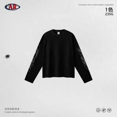 ARTIE Men's American Retro Print Long-Sleeve Round Neck T-Shirt