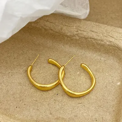 Women's Copper-Plated C-Shaped Irregular Hoop Earrings with Silver Post - 7