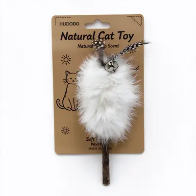 Natural Wool Cat Teaser Wand with Feathers, Teeth Cleaning Toy - 13