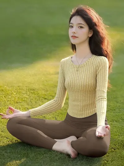 Damen Yoga-Set, figurbetonend, weiches Fleece, Langarm Herbst-Winter - 7