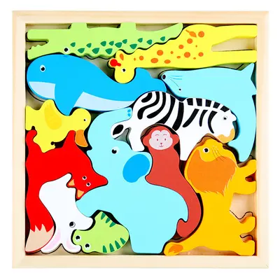 Wooden Educational 3D Puzzle for Children with Animals, Numbers and Letters - 12