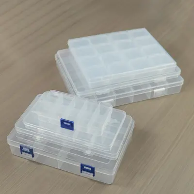 Bölmeli plastik masaüstü saklama kutusu 10 15 24 bölmeler şeffaf düğme olta takımı aksesuarları takı kozmetik ambalaj kutusu - 2