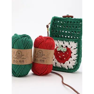 Hollow Cotton Knitting Yarn 2mm Stiff Round Thread for Crochet Bags and Hats