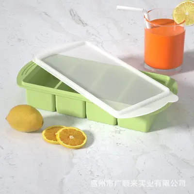 Silikon-Eiswürfelform für Babynahrung und Lebensmittel mit 4 Fächern, Gefrierbehälter mit Deckel, Lagerbehälter für tiefgekühlte Lebensmittel - 13