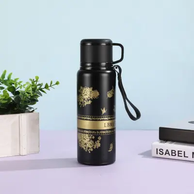 Gardenia Pattern Thermos Large Capacity Handled Sports Water Bottle - 8