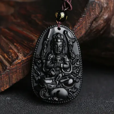 Natural Obsidian Buddha Necklace, Eight Guardian Angels, Zodiac