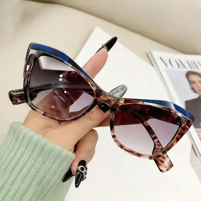 Cat-Eye Sunglasses with Tortoiseshell Pattern, Khaki Frame - 3