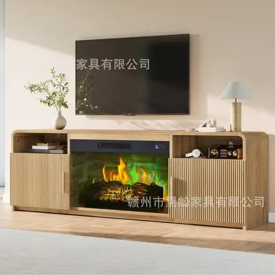 Living Room TV Cabinet with Rounded Corners and Simulated Flame Electric Fireplace - 8