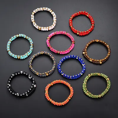 Polymer Clay Stretch Bracelet Set with Stainless Steel Spacers, Colorfast