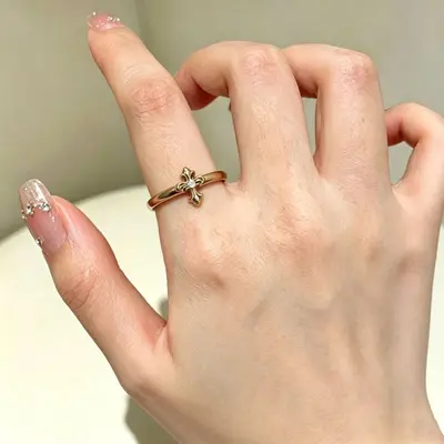 Coffee Gold Zircon Ring, Open Design, Stackable - 13