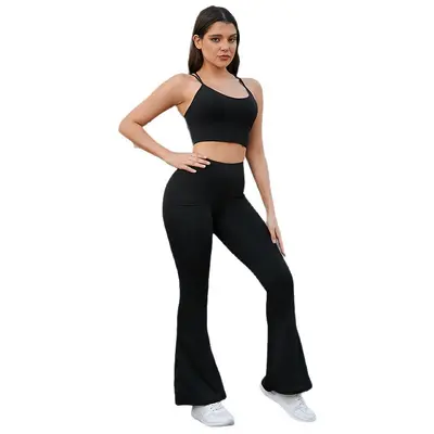 Women's Flared Yoga Pants, High Waist, Tummy Control, Stretch Fitness Trousers - 6