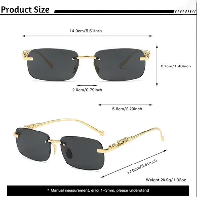Frameless Cut-Edge Men's Sunglasses with Small Leopard Temple Design - 4
