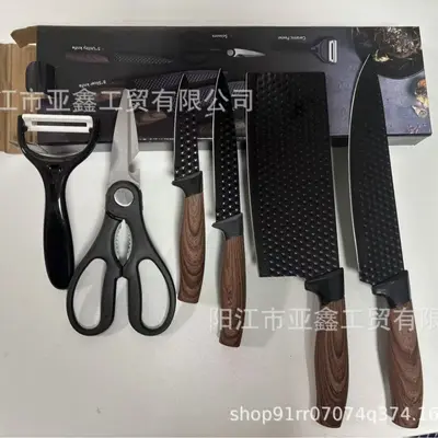 跨境刀具套装肥仔柄木纹披覆六件套厨房套刀带瓜刨彩盒装现货批发 - 7