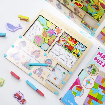 Wooden educational maze puzzle toy 3-in-1