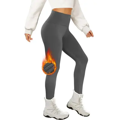 Kadın Kalın Polar Astarlı Yüksek Bel 3/4 Spor Taytı, Dışarı Giyilebilir Yoga Pantolonu - 6