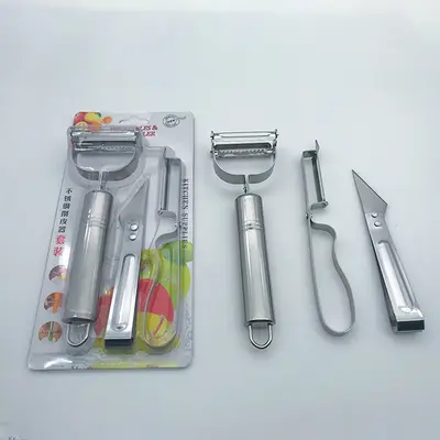 Paslanmaz çelik soyucu üç parçalı set patates soyacağı gülen yüz rendesi ördek tüyü klipsi sokak tezgahı meyve bıçağı