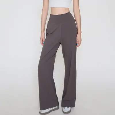 Kadın Yüksek Bel Gevşek Paça Yoga ve Koşu Pantolonu, Çıplak Hissi Kumaş - 12