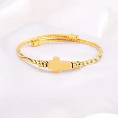 Titanstahl-Armreif, Kreuzdesign, verstellbar - 7