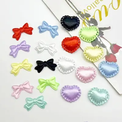 Light-colored satin heart bow hair clip, DIY handmade accessory