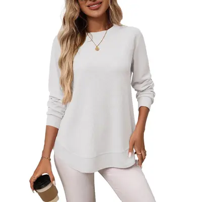 Damen-Waffel-Strick-Langarmshirt, locker geschnitten
