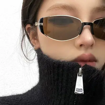 Brown Cat-Eye Sunglasses for Women, Narrow Frame, Mirrored Lenses