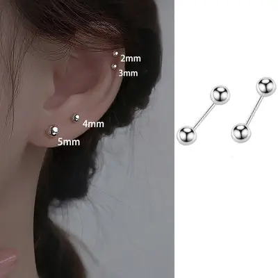 Kulakları delikli kadınlar için 925 gümüş küpeler, niş tasarımlı, iç spiral küçük küpeler, günlük çok yönlü çift başlı top boncuklu küpeler - 11