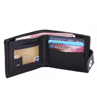 Men's Short Wallet, PU Leather, Magnetic Buckle, Multifunctional with Coin Pocket - 4