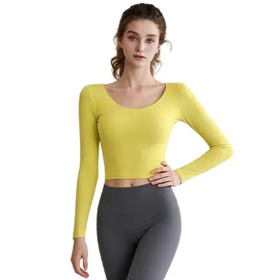 Sonbahar-Kış Spor Üstü Slim Fit 2026 Model Harika U Yaka Sırt Açık Yoga Kıyafeti Göğüs Pedli Açık Hava Fitness Kıyafeti