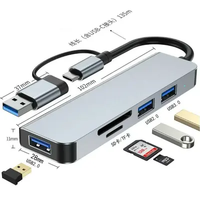 Grenzüberschreitendes USB3.0HUB Dual-Anschluss 8-in-1 multifunktionales Kartenleser-Typ Dockingstation Hub-Splitter - 8