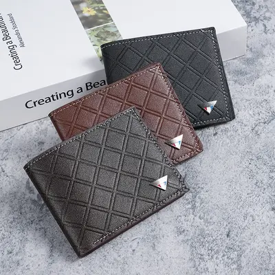 Men's short wallet, plaid pattern, slim soft leather, multi-card slots - 4