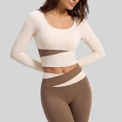 Langarm-Yogaoberteil im Colour-Block-Design, figurbetont - 12