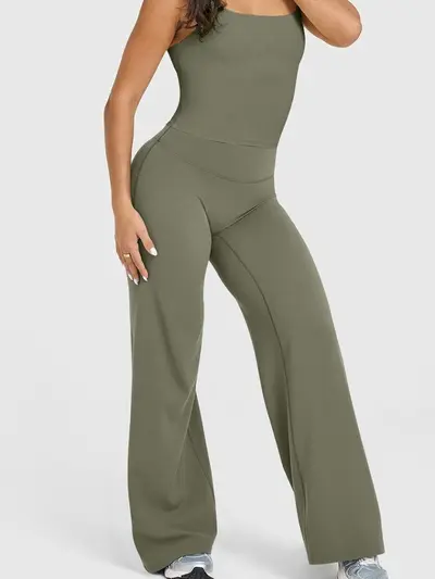Yüksek belli spor geniş paçalı pantolon, dikiş izi yok, yüksek esneklik, kadın