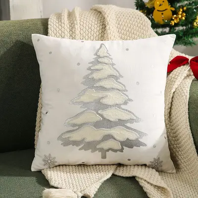 Carefully selected reindeer Christmas tree gold printed pillow cover, popular across borders, featuring autumn and winter snowflake embroidery style holiday decorative pillow cover. - 8