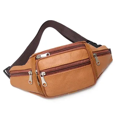 Men's Waist Bag, PU Leather Chest Bag, Multifunctional Outdoor Running Phone Bag