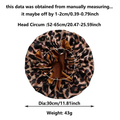 Satin Sleep Cap with Lace Trim, Hair-Care Bonnet, Leopard Print