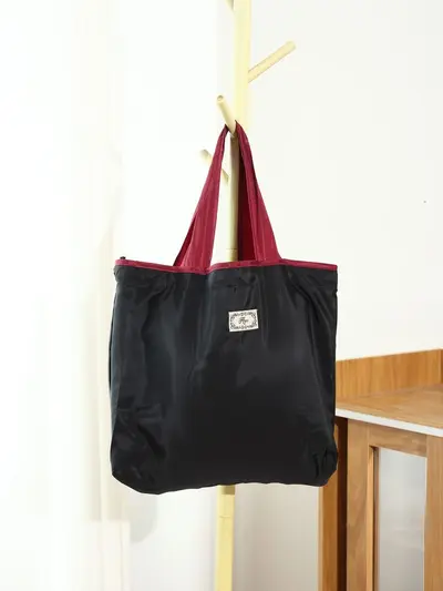 Ruched Color-Block Large Foldable Fabric Shopping Tote Bag