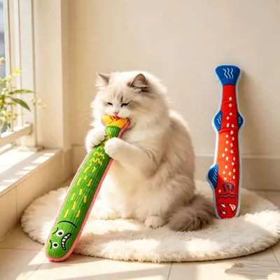 Catnip Crinkle Fish Cat Toy, Bite-Resistant Long Fish-Shaped Plush Pillow - 4