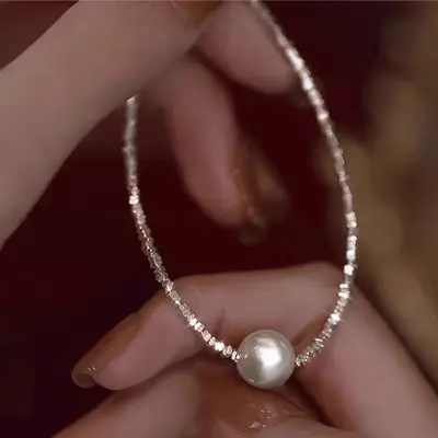S925 sterling silver necklace with pearl, collarbone chain - 1