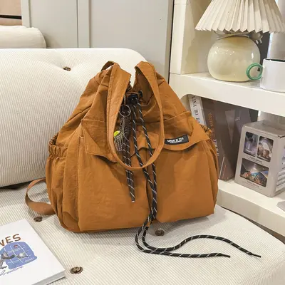 Japanese-Style Large Canvas Drawstring Bucket Backpack - 9