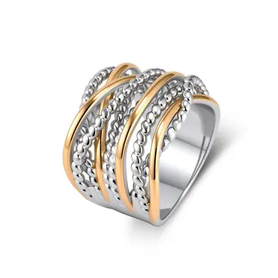 Cross-Border Amazon Bestseller Multi-Strand Twisted Braided Titanium Steel Ring for Women, Gold-Plated, Niche Premium Feel, Elegant Band - 10