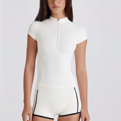 Women's Yoga Zip-Up Jacket, Slim Fit, Quick-Dry Short-Sleeve T-Shirt - 8