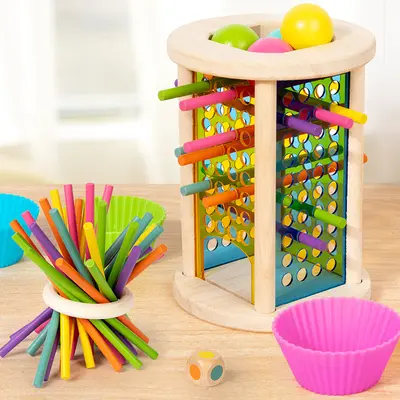 Early Learning Educational Wooden Dice Game Colorful Wooden Stick Pulling Board Game Montessori Children's Parent-Child Interactive Toy - 2